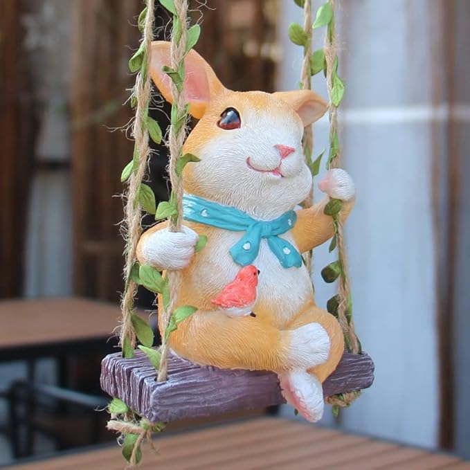 Cute Little Swing Rabbit Decor Statue