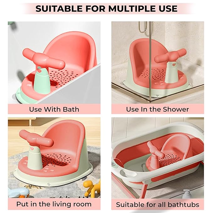 Baby Bath Seat with Anti-Slip Suction & Safety Handle